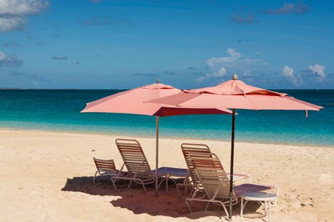 Framed Beach Umbrellas On Grace Bay Beach, Turks And Caicos Islands, Caribbean Print
