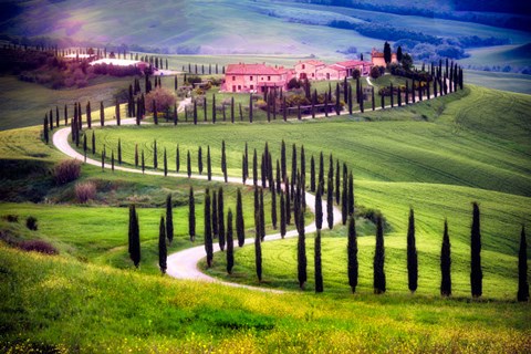 Framed Italy, Tuscany, Val d&#39;Orcia Farm Landscape Print