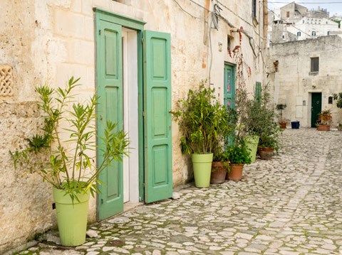 Framed Italy, Basilicata, Matera Plants Adorn The Outside Walls Of The Sassi Houses Print