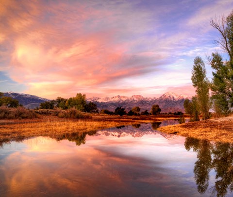 Framed California, Bishop Sierra Nevada Range Reflects In Pond Print