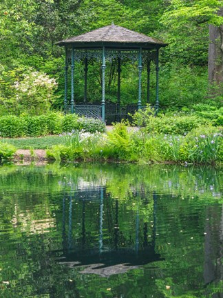Framed Delaware, Gazebo Overlooking A Pond Print