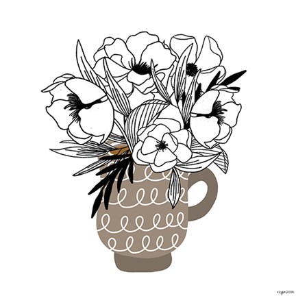 Framed Gray Flower Mug Print