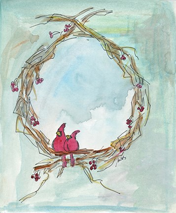 Framed Cardinal Wreath Print