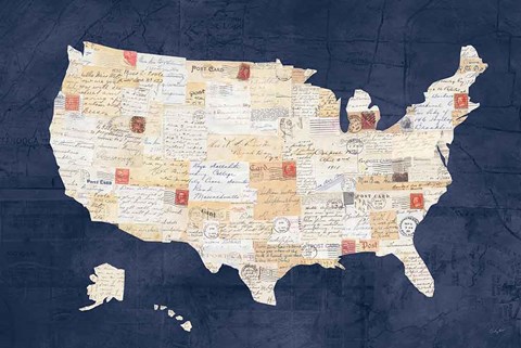 Framed Vintage USA on Indigo Print