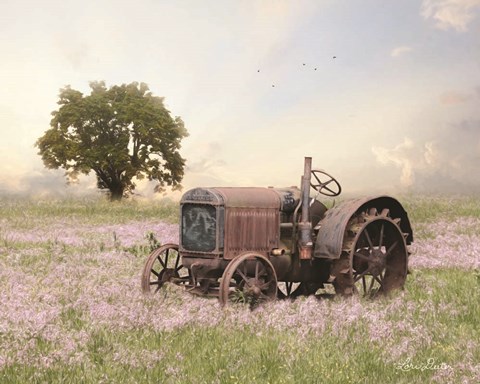 Framed Tractor at Sunset Print