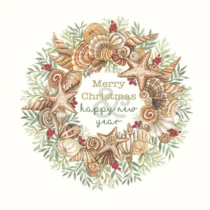 Framed Coastal Wreath Merry Christmas Print