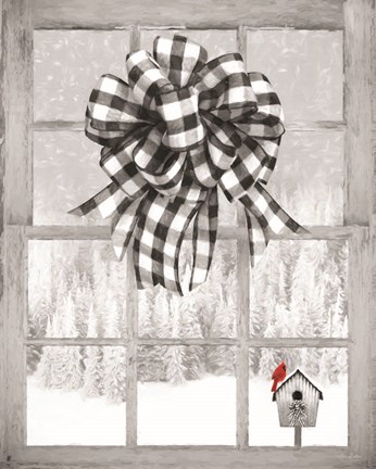 Framed Christmas Birdhouse with Bow Print