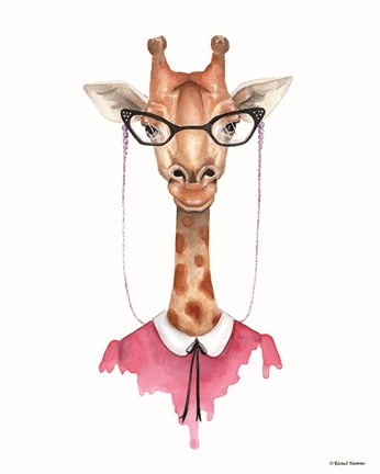 Framed Giraffe in Glasses Print
