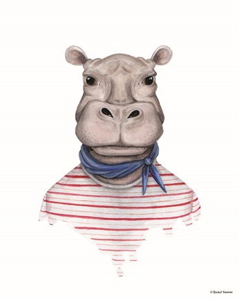 Framed Hippo in Handkerchief Print