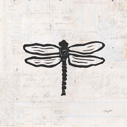 Framed Dragonfly Stamp BW Print