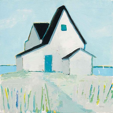 Framed Cottage by the Sea Neutral Print