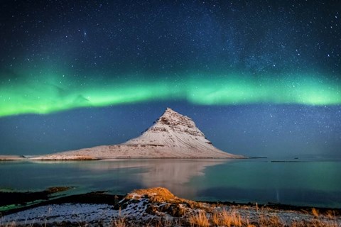 Framed Aurora Borealis Or Northern Lights With The Milky Way Galaxy, Iceland Print