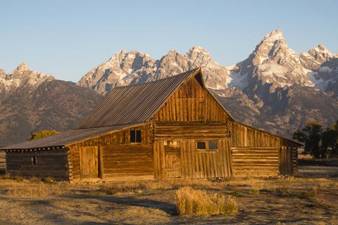 Framed Barn In Field With Mountain Range In The Background, Wyoming Print
