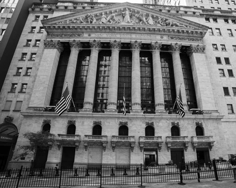 Framed New York Stock Exchange Exerior With US Flags Print