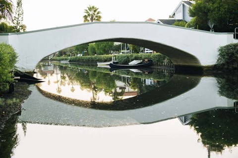 Framed Bridge Reflecting In Water, Venice Beach, California Print