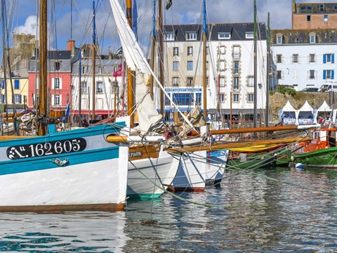 Framed Tall Ships In Rosmeur Harbour In Douarnenez City, Brittany, France Print