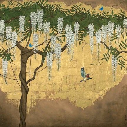 Framed Wisteria with House Finch Print