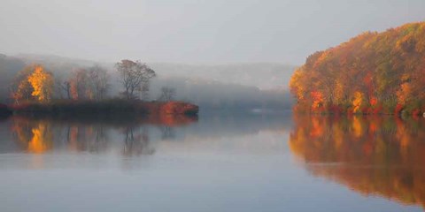 Framed Early Fall Morning at the Lake Print