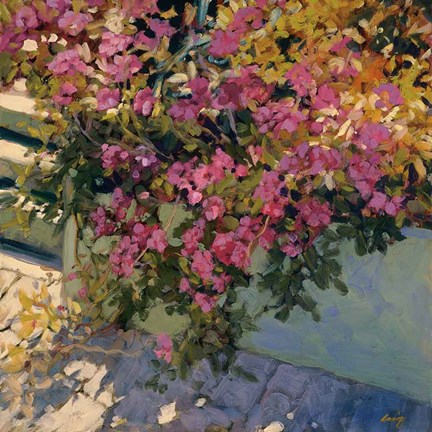 Framed Steps and Summer Flowers Print