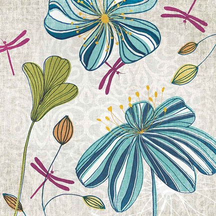 Framed Flowers &amp; Dragonflies Print