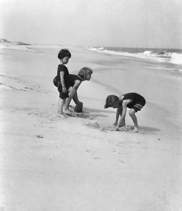 Framed 3 Kids Playing In The Sand On The New Jersey Shore Print