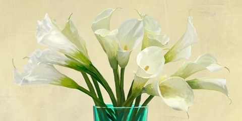 Framed White Callas in a Glass Vase (detail) Print