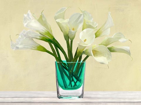 Framed White Callas in a Glass Vase Print