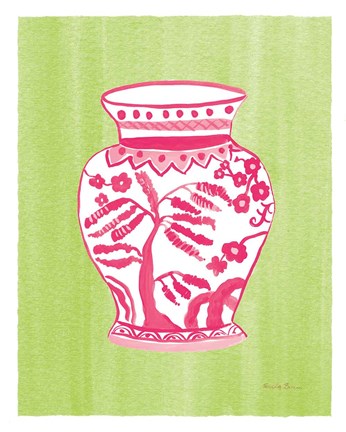 Framed Chinoiserie IV Pink Watercolor Print