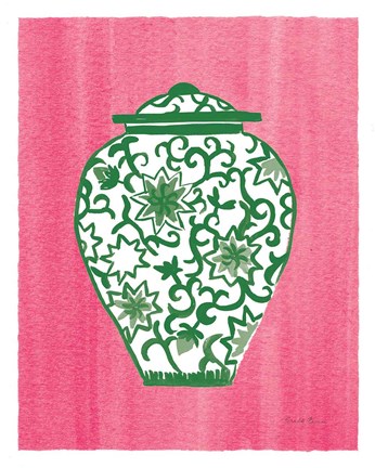 Framed Chinoiserie III Green Watercolor Print