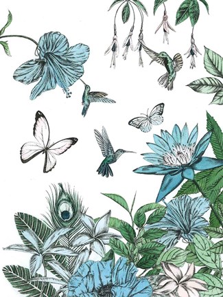 Framed Butterflies and Flowers III Print