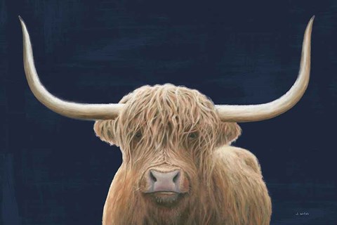 Framed Highland Cow Navy Print