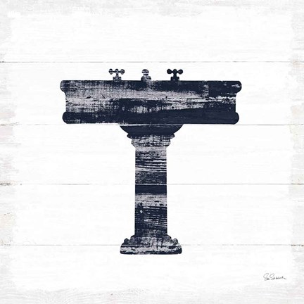 Framed Shiplap Bath II Navy Print