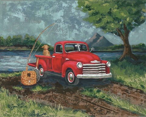 Framed Red Truck Fishing Buddy Print