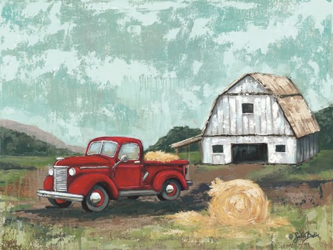Framed Red Truck at the Barn Print
