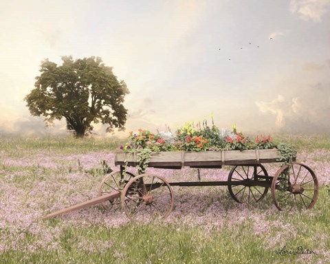 Framed Flower Wagon at Sunset Print