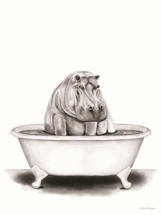 Framed Hippo in Tub Print