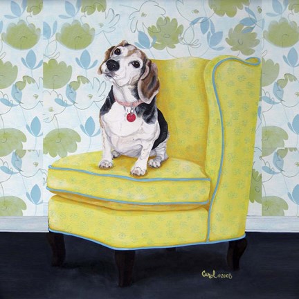 Framed Beagle on Yellow Print