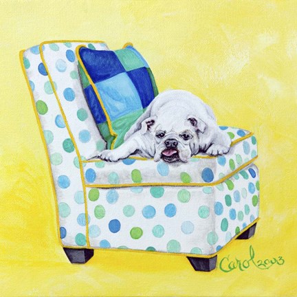 Framed Bulldog on Polka Dots Print