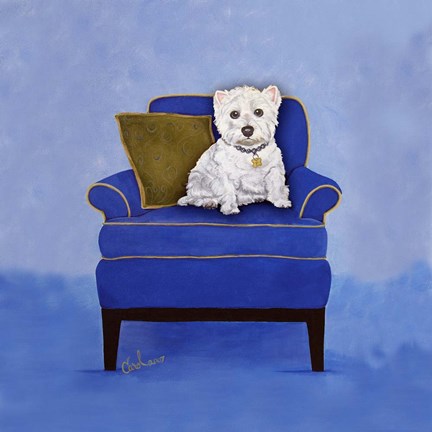 Framed Westie on Blue Print