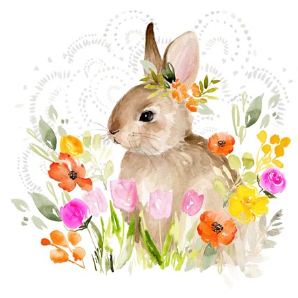 Framed April Flowers &amp; Bunny II Print