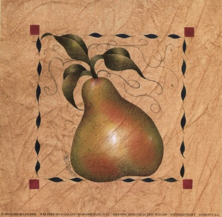 Framed Stenciled Pear I Print