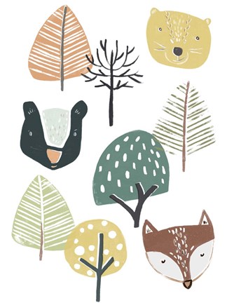 Framed Woodland Faces I Print