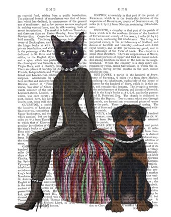 Framed Black Cat and Rottweiler Book Print Print