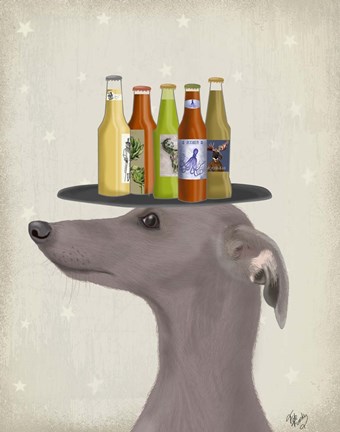 Framed Greyhound Grey Beer Lover Print