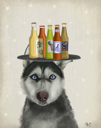 Framed Husky 2 Beer Lover Print