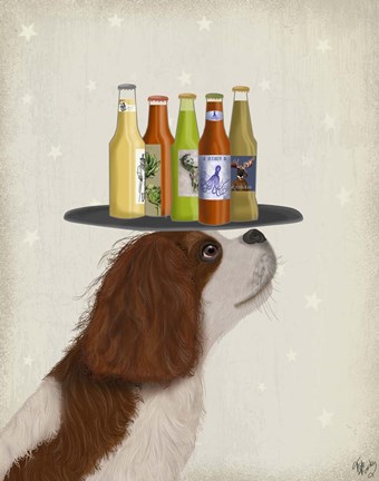 Framed King Charles Spaniel Brown White Beer Lover Print
