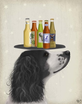 Framed Springer Spaniel Black White Beer Lover Print