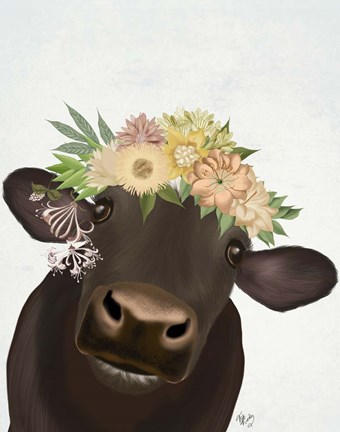 Framed Cow with Flower Crown 1 Print