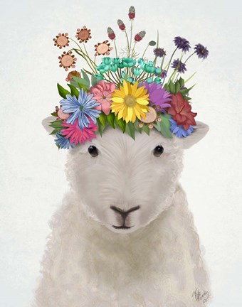 Framed Sheep with Flower Crown 1 Print