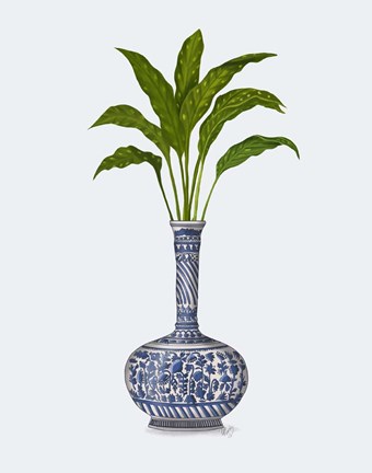 Framed Chinoiserie Vase 3, With Plant Print